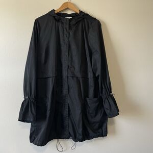 J Jill Hooded Rain Jacket L Tall Black Bell Sleeve Drawstring Full Zip